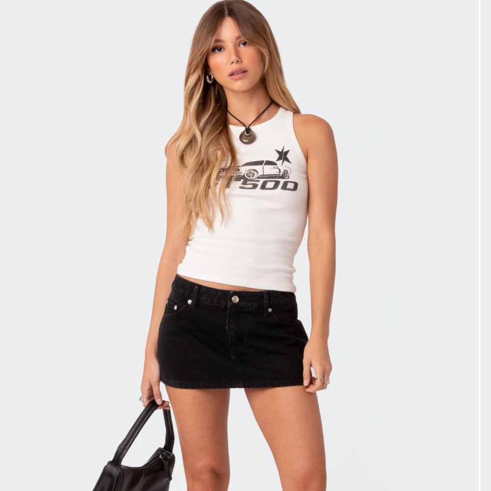 Edikted Low Rise Denim Micro Skirt